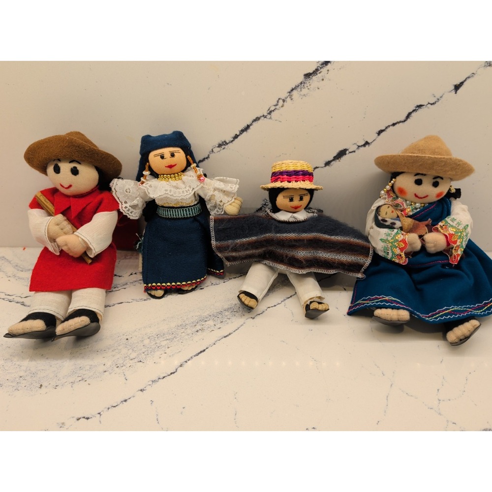 South American Ecuador Andean Unique Dolls Folk Art Lot Of 4
